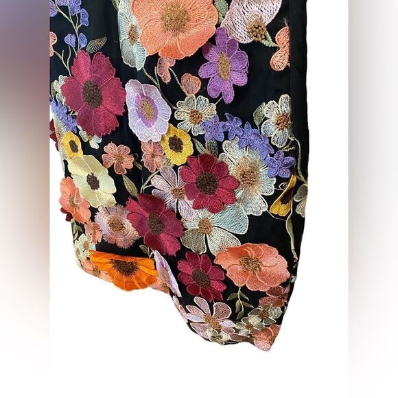 Evening Cocktail Black & Multicolor Fabric Floral Adjustable Straps Lined Dress - Picture 3 of 6